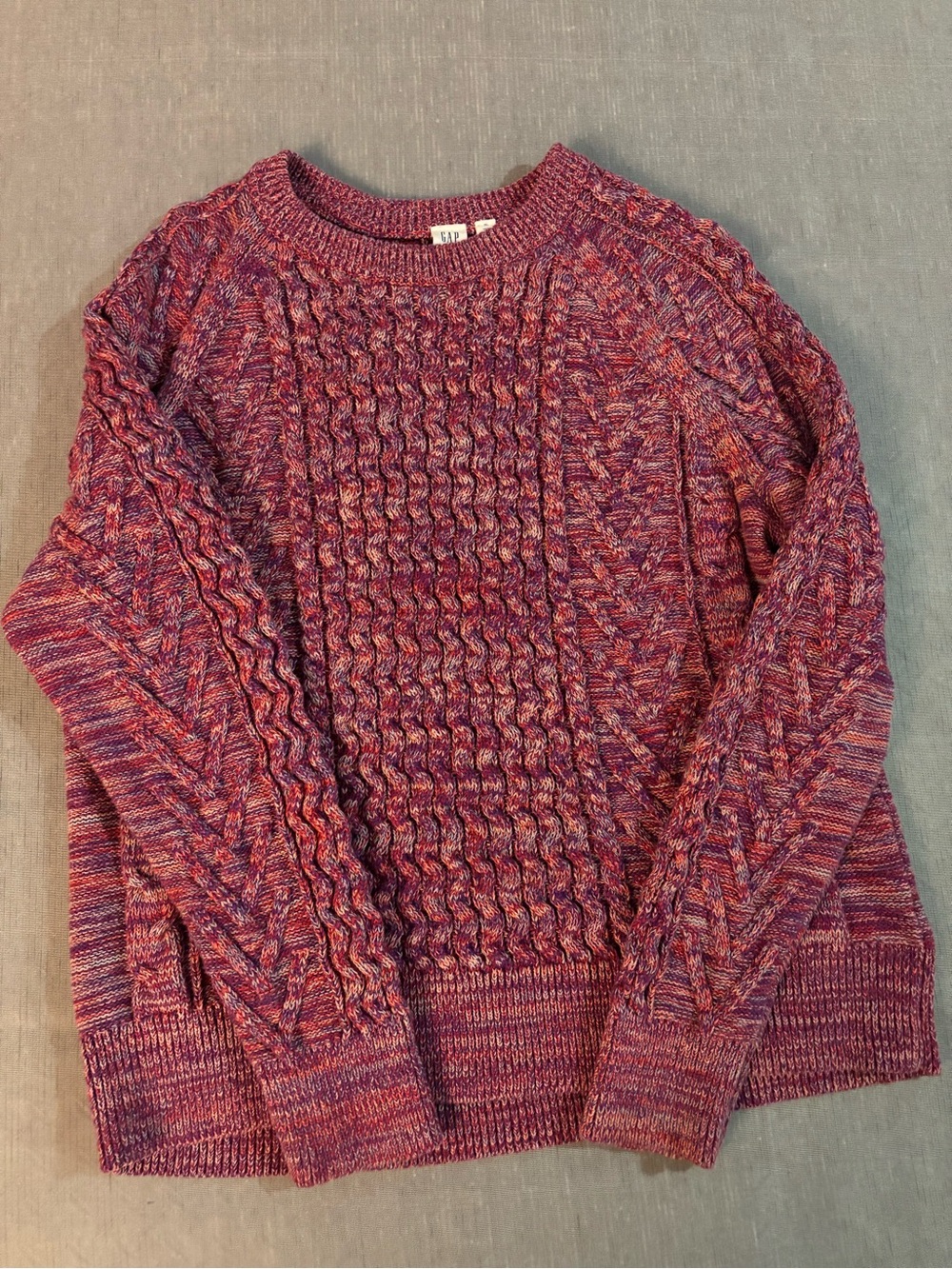 GAP Marled Raspberry Cable-Knit Crew Sweater